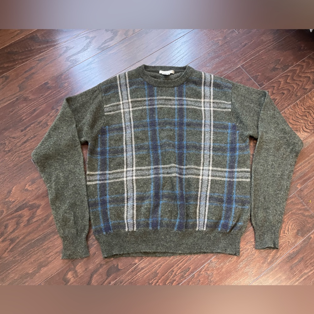 Geoffrey Beene Vintage Men Lambswool  Plaid Sweater Size X-Large Grandpa Classic